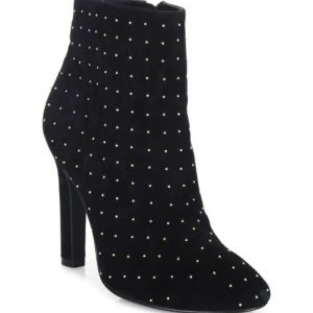 JOIE HACHIRO SUEDE STUDDED ANKLE BOOTS BLACK GOLD 7.5 NWT